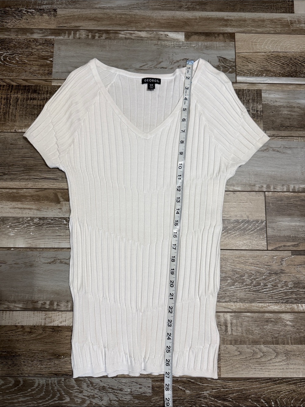 George White Ribbed V-Neck Short Sleeve Top - Picture 3 of 5